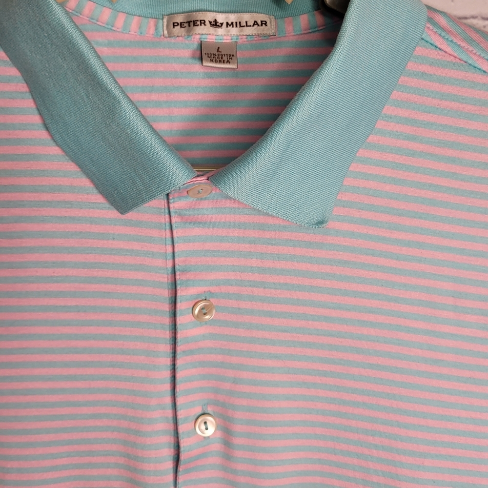 Peter Millar SS Striped Cotton Polo Shirt Large - Picture 4 of 12